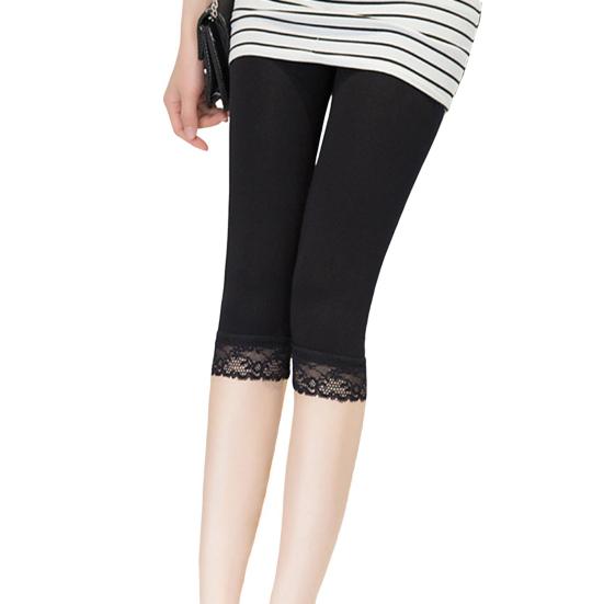 Dámské jógové kalhoty s krajkovým lemem, jednobarevné, s vysokým pasem, zkrácené kalhoty, elastické prodyšné legíny, sportovní fitness legíny do posilovny