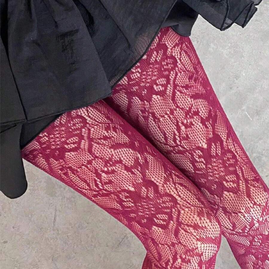 Kave Jacquard Fishnet Tights Fashion Vertical Stripe Pattern Mesh Pantyhose Sexy Black Sheer Tights Women Gothic Y2K Stockings