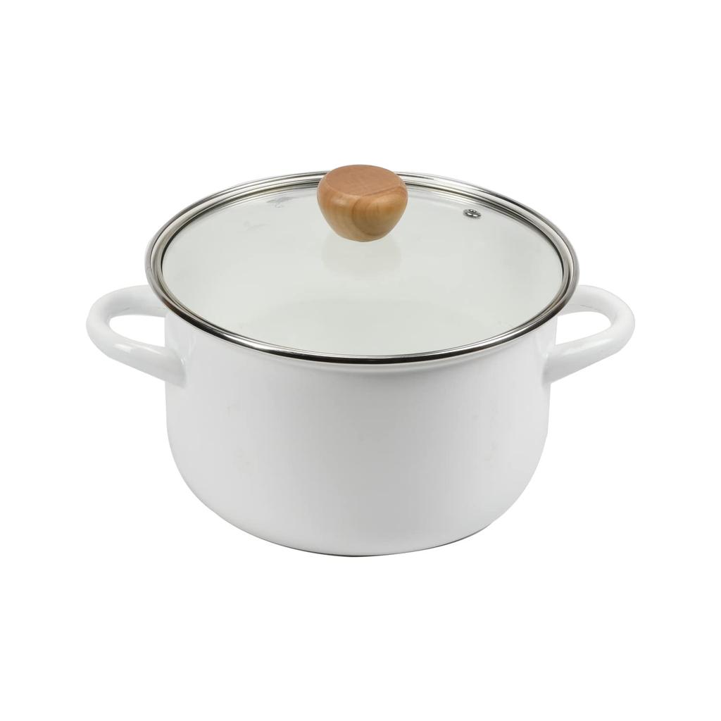 Pearl Metal Curry Pot 20cm Enamel with Glass Lid, IH Compatible, Only One Stage HB-6164