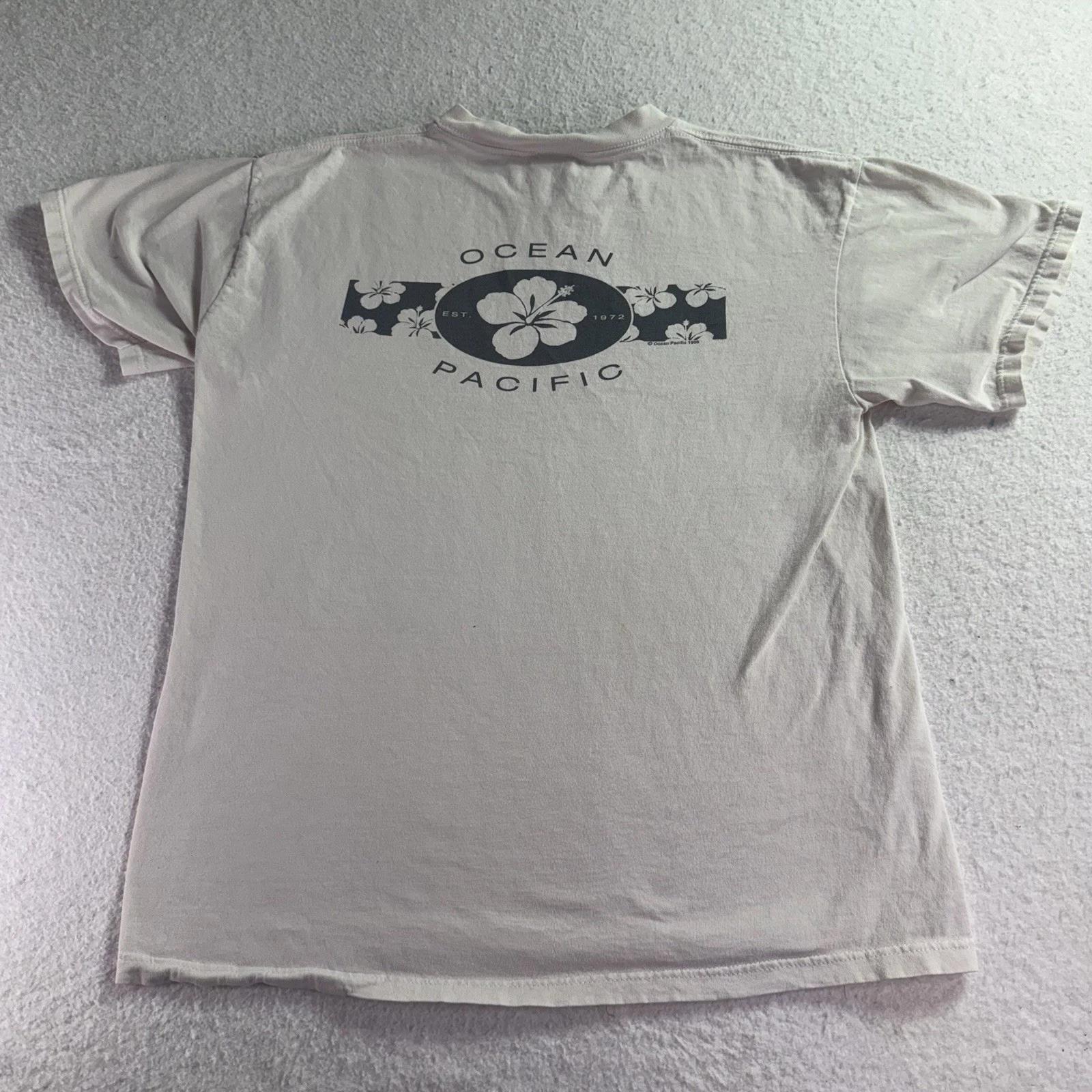 

Vintage 90s Ocean Pacific Double Sided Graphic Surf Skate Sz L Distressed 2XL