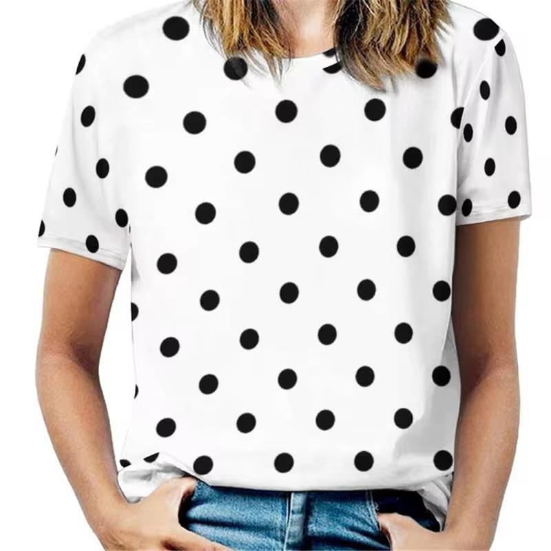 Summer Vintage Polka Dot 3D Print Women's T-Shirts Women's Casual Short Sleeve T Shirt O-Neck Tees Harajuku Tops Female Clothing