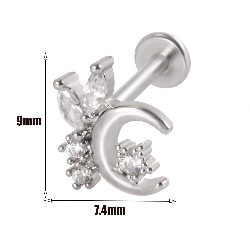 1pcs Surgical Steel Zircon Ear Stud Labret Stud Lip Ring Cartilage Helix Lobe Conch Piercing Moon Earrings Body Piercing Jewelry