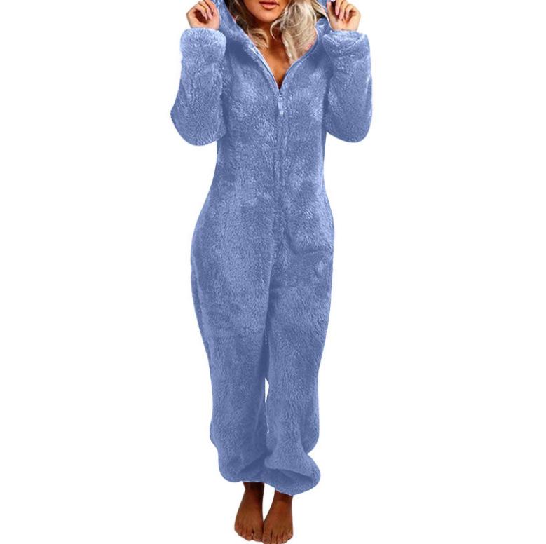 2024 Trendy Europese & Amerikaanse Fleece-Gevoerde Hooded Jumpsuit Pyjama voor Dames