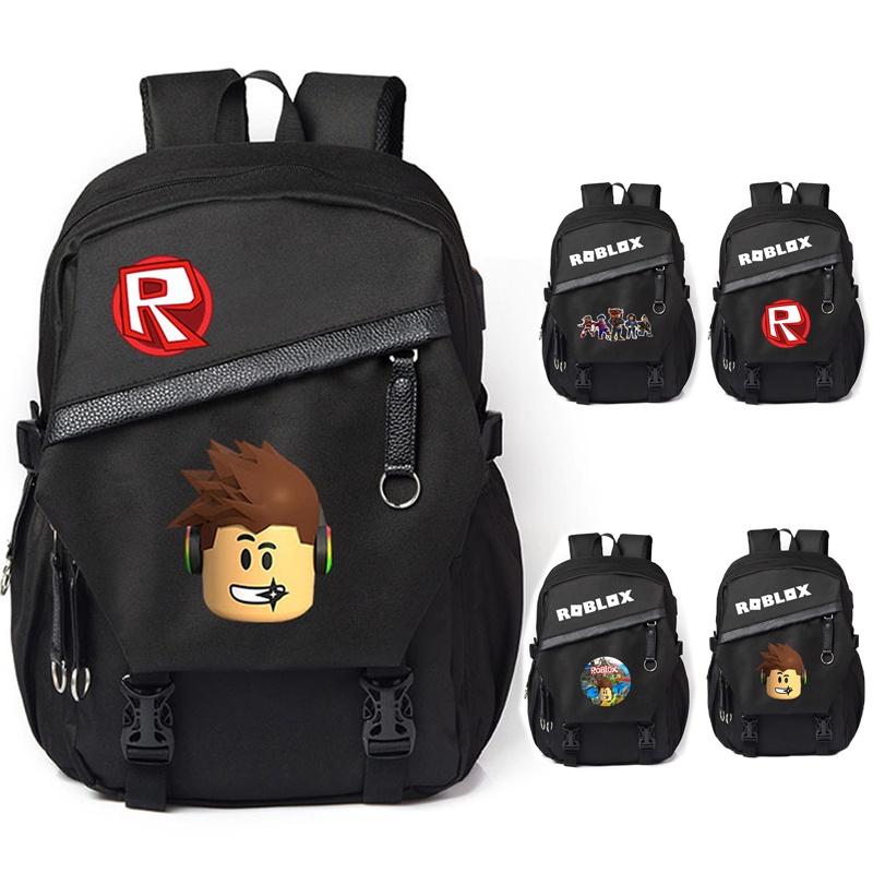 Unisex Roblox Pattern Canvas Backpack With Durable Material And Multiple Storage Compartments