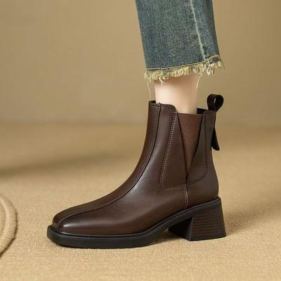 High-heeled Short Boots, Women's New Style Square-toe Shoes, Thick-soled Boots, Women's Boots