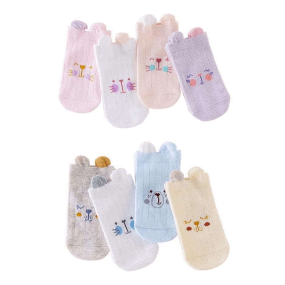 

8Pairs Breathable Toddle Short Tube Socks Bear Ears Children Cartoon Socks Newborn M-8Pairs