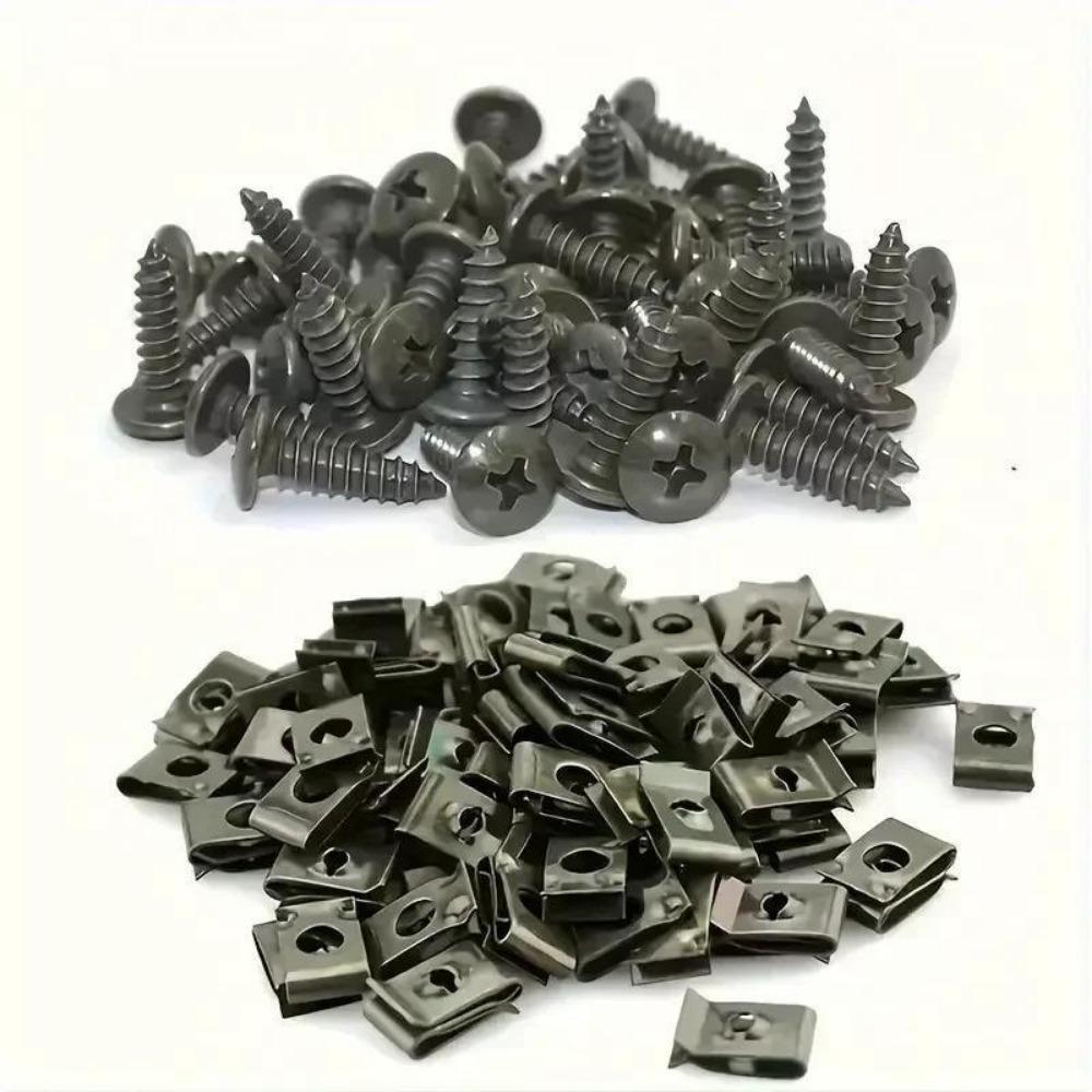 200Pcs Mixed Car Motorcycles Metal Screw Tapping Fastener Clips with Screw Anti-rust Protection Clip Screw Buckle Iron Sheet