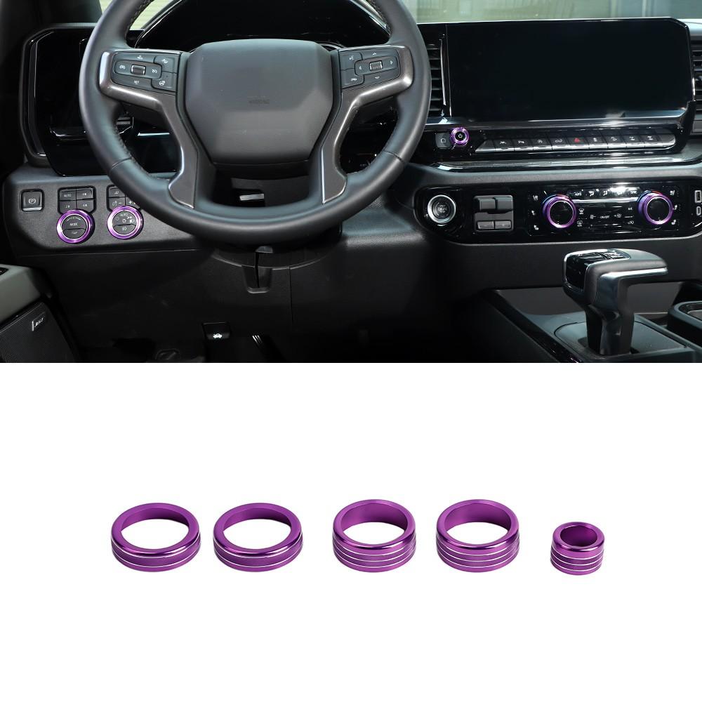 5PC Purple Headlight Center Console Radio Ac Switch Trim For Chevy Silverado 22+