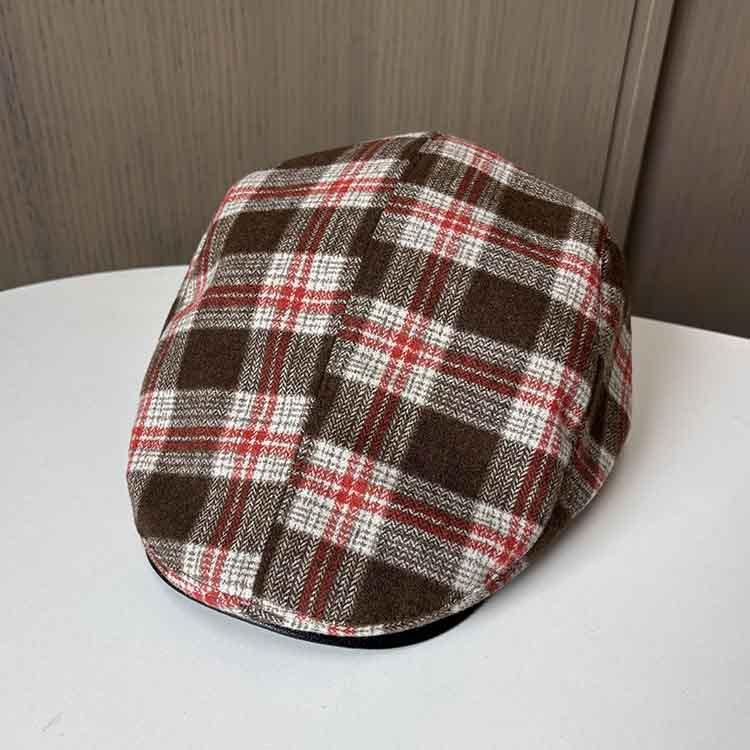 Plaid reverse forward hat women's spring and autumn casual versatile painter hat British retro men's newsboy hat