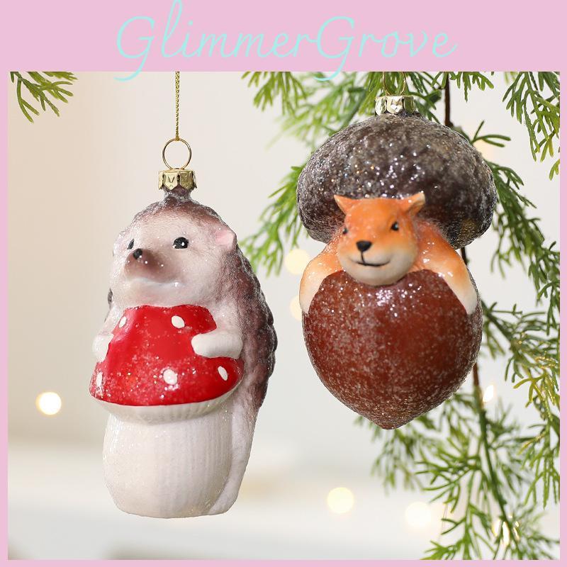 Festive Christmas Tree Ornament Squirrel Hedgehog Design Plastic Hanging Decor