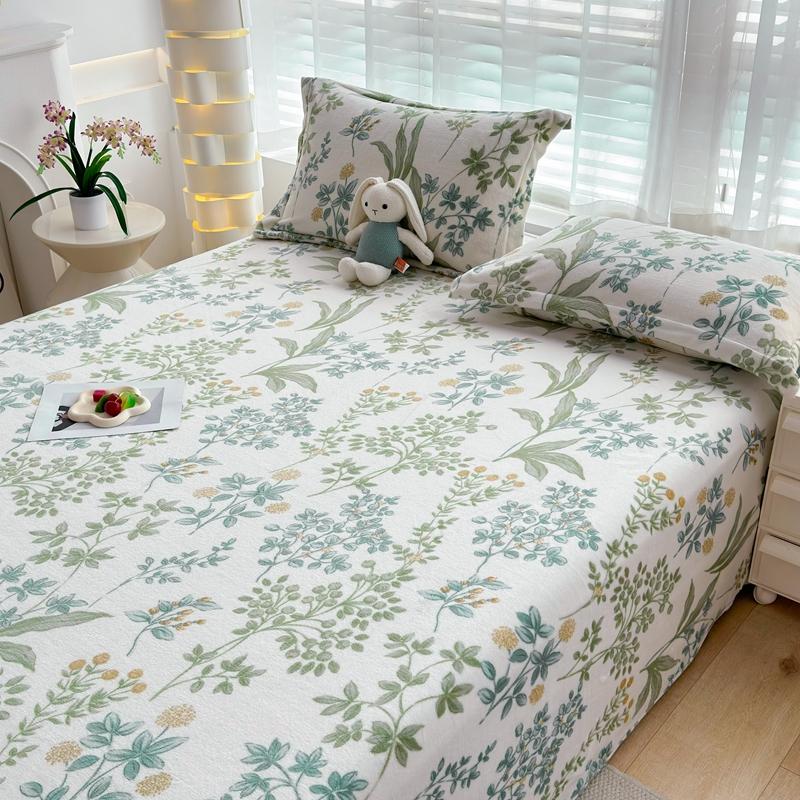 3Pcs Botanical Floral Style Bed Sheet Set Flannel Bed Sheets for Fall and Winter Luxury Super Soft Cozy Queen Size Bedding Set