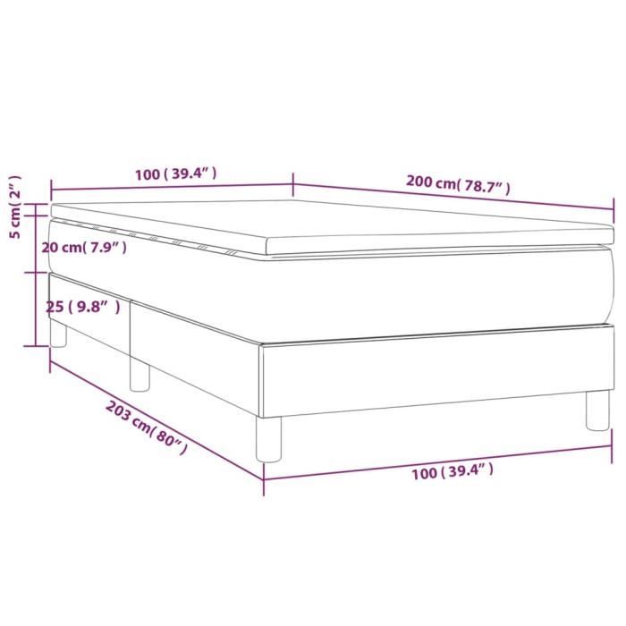 3144057 vidaXL Lit à sommier tapissier avec matelas Taupe 100x200 cm Tissu