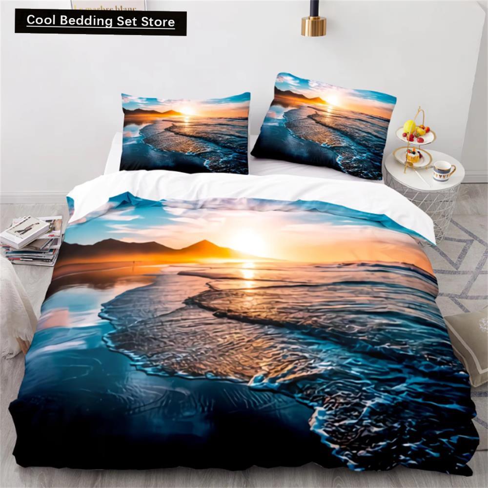Wave Duvet Cover Set,Sea Ocean Nautical Bedding Set Sailboat Comforter Cover,Queen/King/Full/Twin Size Polyester Quilt Cover