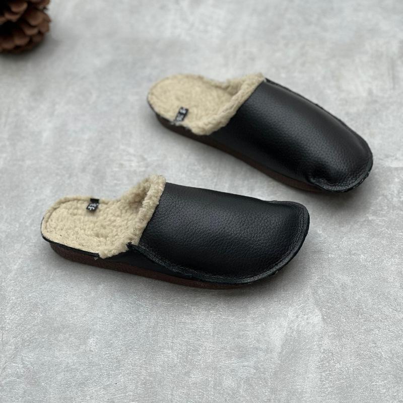 Fashion Winter Women's Shoes Plush Warm Slippers Leather Shoes Old Man Real Leather Shoes