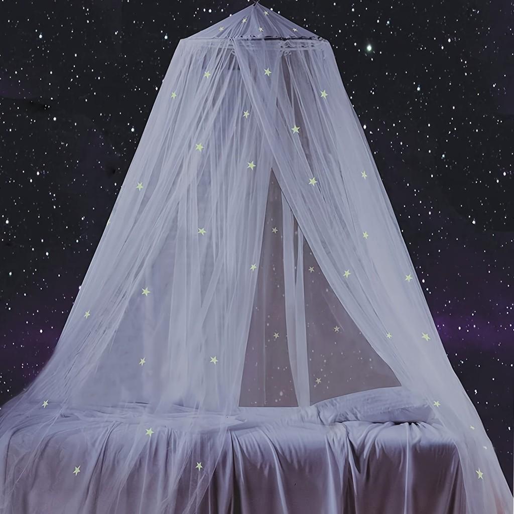 Glow in The Dark Star Bed Canopy Mosquito Net for Double Bed Princess Dome Tent Girls Room Decor Ceiling Hanging Fly Screen