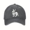 White Rabbit Graphic Baseball Cap Casual Cotton Adjustable Distressed Denim Outdoor Golf Hat
