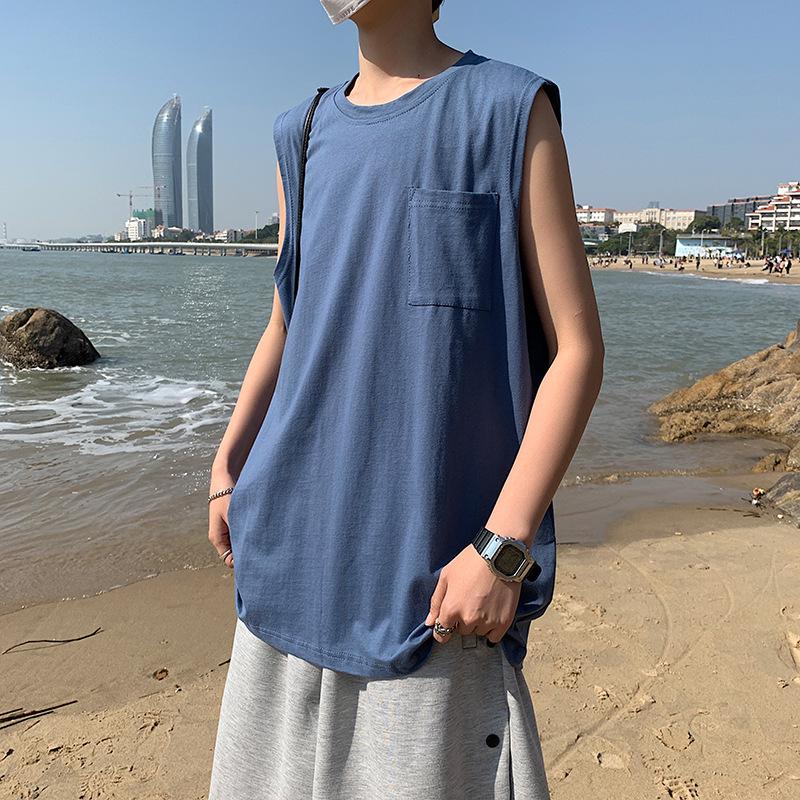 

Hong Kong Style Men s Sleeveless Hip-Hop Tank Top - Trendy, Loose-Fit Summer Vest with Pocket XL чорний