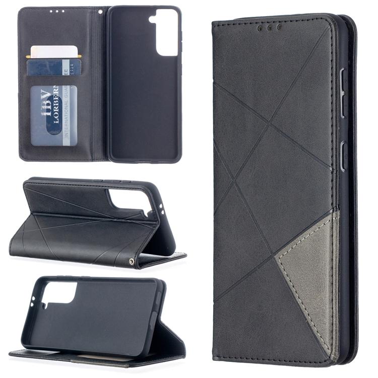 

For Samsung Galaxy S21 5G Rhombus Texture Horizontal Flip Magnetic Leather Case with Holder & Card Slots(Black) For Samsung Galaxy S21 5G