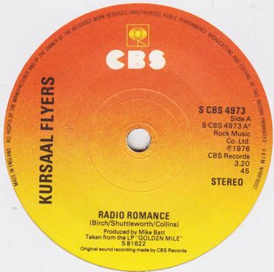 7inch Record KURSAAL FLYERS - Radio Romance SCBS4973 CBS 1977 UK Rock Used