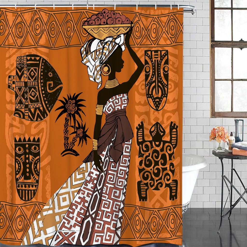 Afrikanische Frauen Geometrische Formen Wasserdicht Badezimmer Dekoration Duschvorhang Mit Haken Badewanne Vorhänge Bad Zubehör