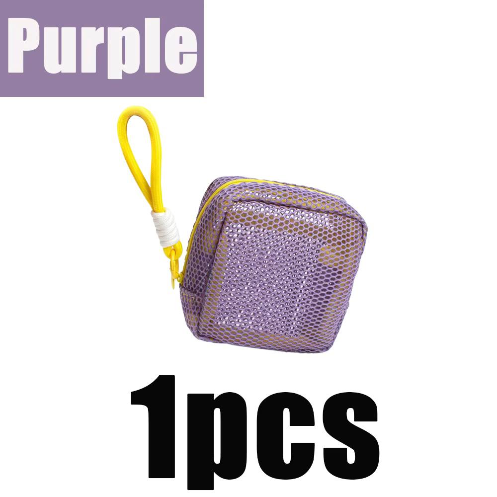 1pcs Square Mesh Cosmetic Bag Portable Dopamine Color With Zipper Multi-Purpose Mesh Toiletry Sundries Storage Key Cosmetics Bag