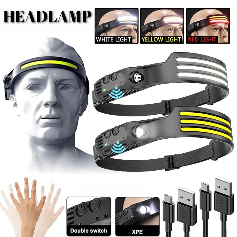 Sensor Headlamp LED Head Flashlight Rechargeable Headlight Head Torch Built-in Battery 5/6/8/10 Lighting Modes Fishing Camping Lantern