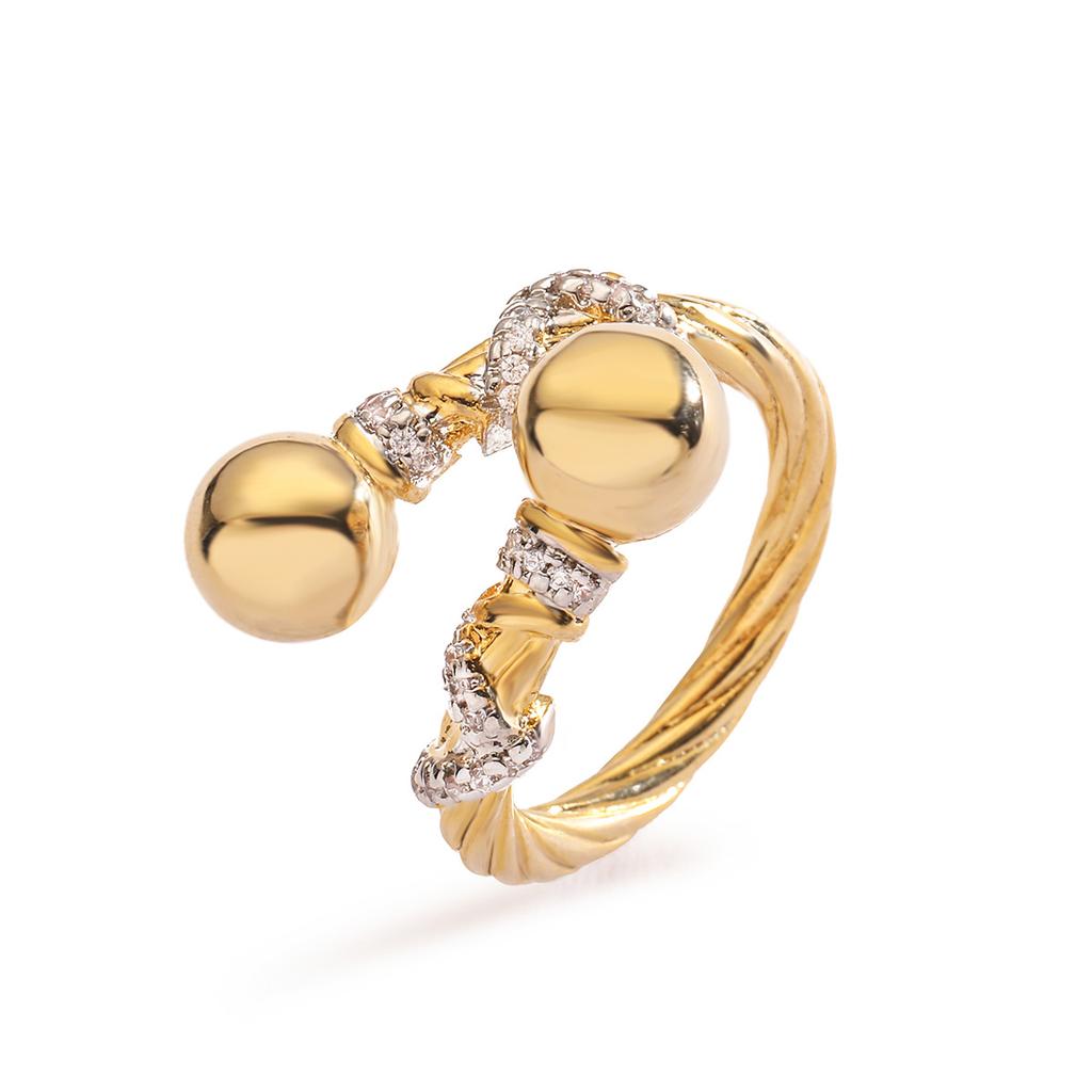 Two-Tone Geometric Open Cubic Zirconia Ring for Women, Adjustable Ins Fashion Jewelry, Minimalist Luxury Gift