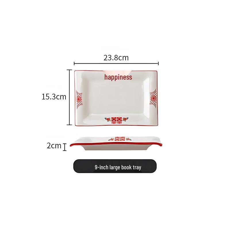 Diruien Red Double Happiness Ceramic Dinner Plates