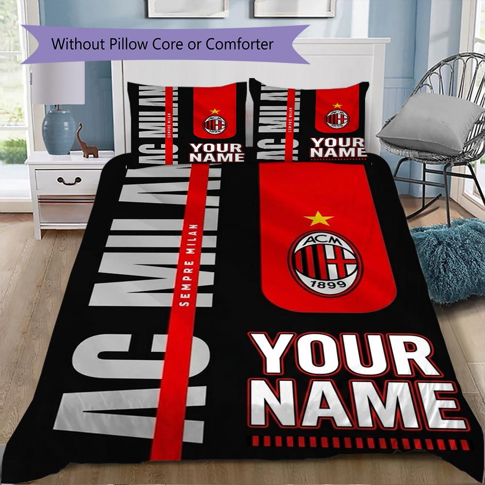 Gepersonaliseerde Naam Ac Milan Patroon Beddengoed Dekbed Set Dekbedhoes Kussensloop Huisdecoratie Verjaardagscadeau (1*dekbedovertrek+2*kussensloop zonder vulling)
