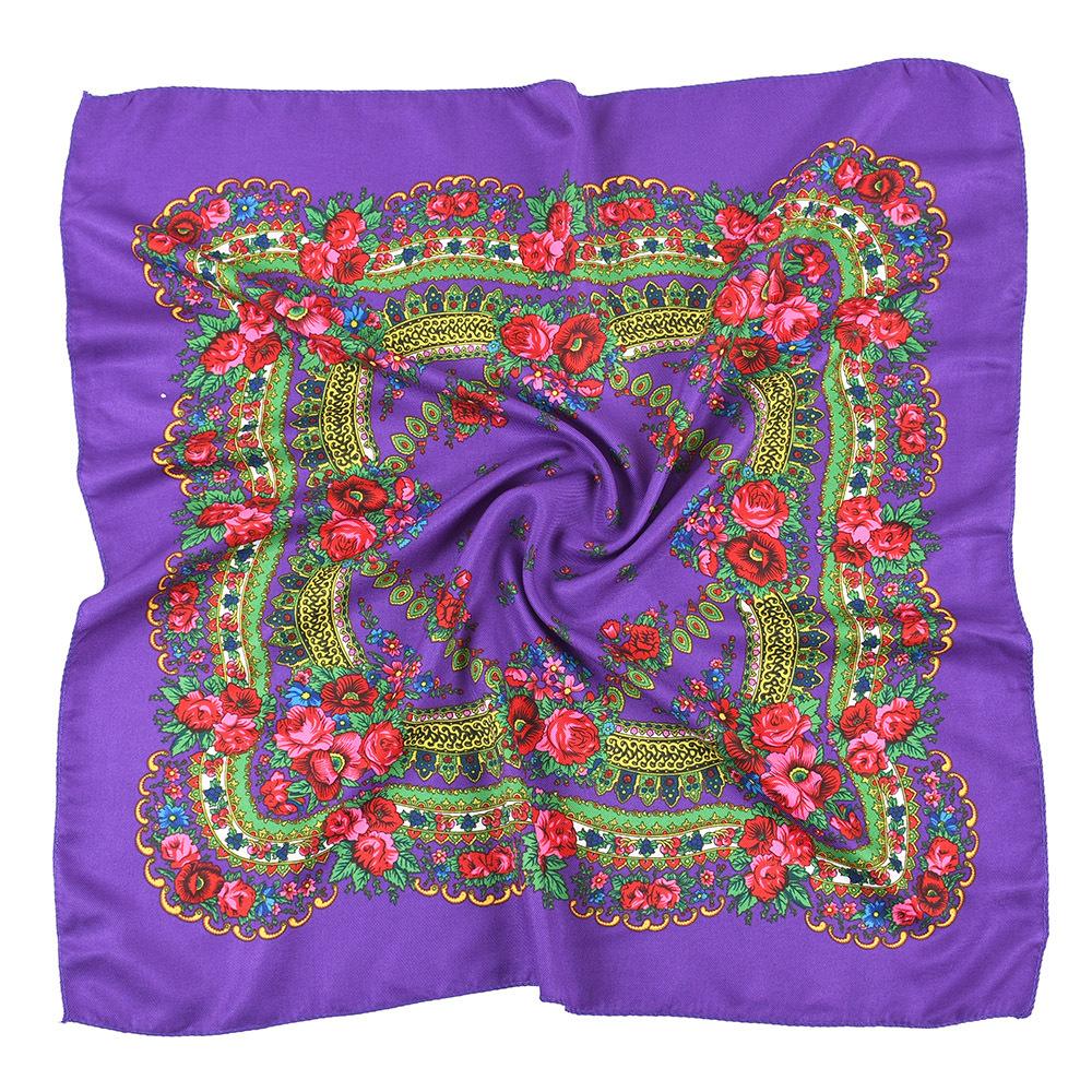 Russian Floral Printed Women's Head Wraps National Style Square Scarf Female Bandana Handkerchief Ethnic Shawl 70*70cm