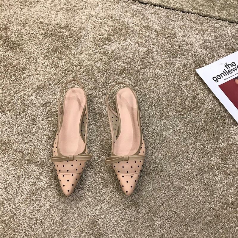 

French retro bag head sandals women s 2025 new bow mesh Mary Jane single shoes summer wear high-heeled sandals 39 абрикосовый