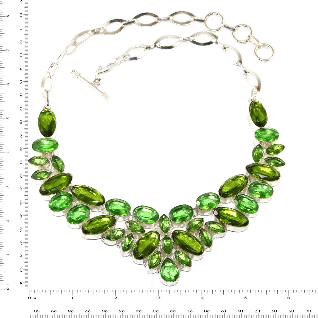 Peridot Quartz Gemstone Ethnic Style Silver Jewelry Necklace 16-18''