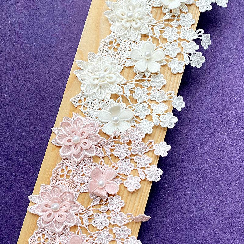 1 Metro 8cm Renda Pérola Bordado Babados Costura Feito à Mão Flor Tecido Suprimentos Acessórios