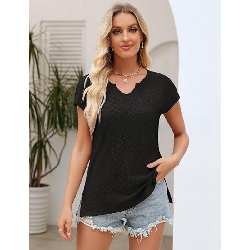 YYFS Dámská móda Ležérní Léto Jaro Jednobarevný potisk Halenky a košile s krátkým rukávem a výstřihem do V