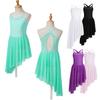 Lyrical Dance Dress Kids Girls Mesh Splice Spaghetti Straps Cutout Back Irregular Hem Ballet Dance Gymnastics Leotard Dress