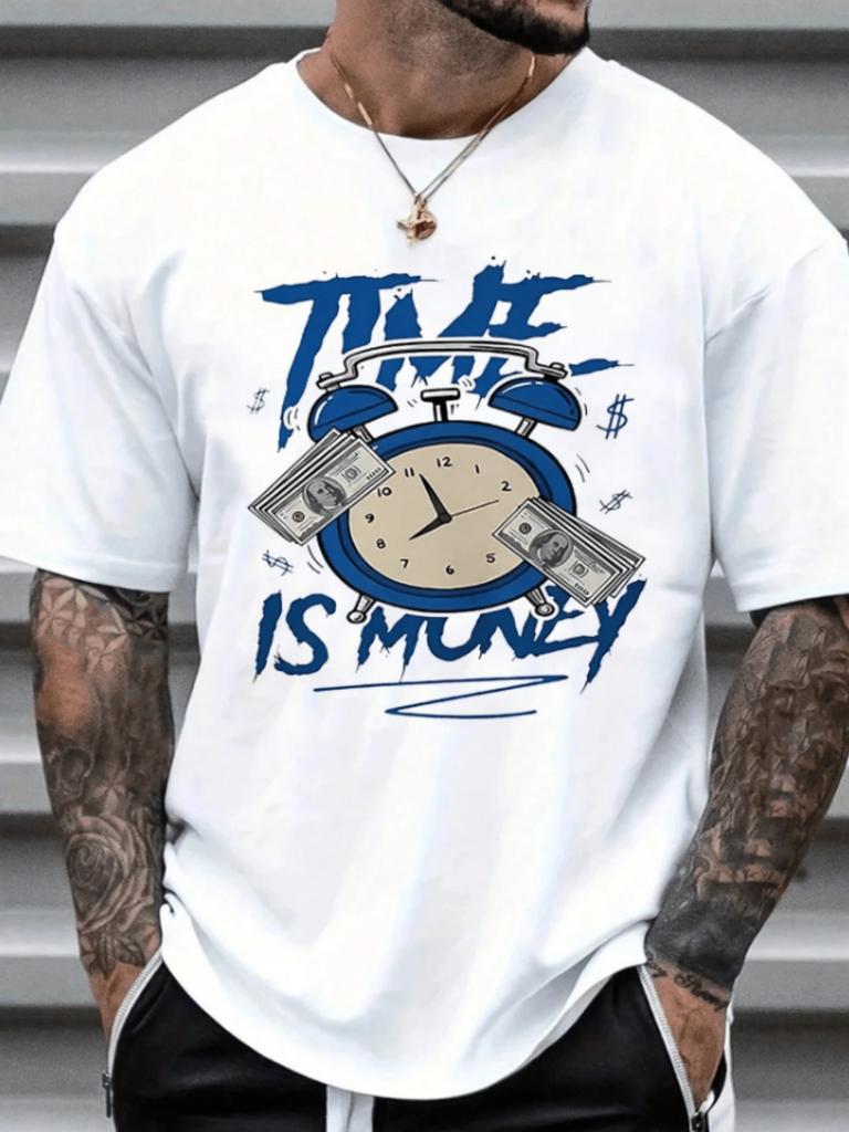 'Unisex 100% Cotton Round Neck Short - Sleeve T - Shirt - 'Time Is Money' Graphic Basic Tee For