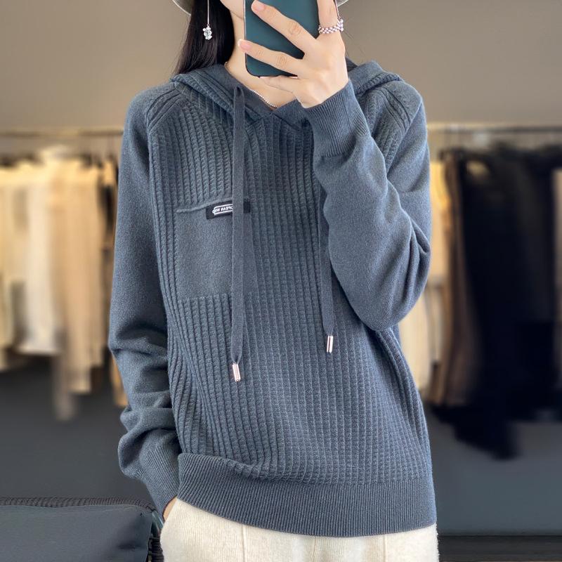 Fashionable Short Knitted Hoodie Women's Spring Autumn Loose Style Korean Design Thick Winter Suitable Full Sleeve Solid