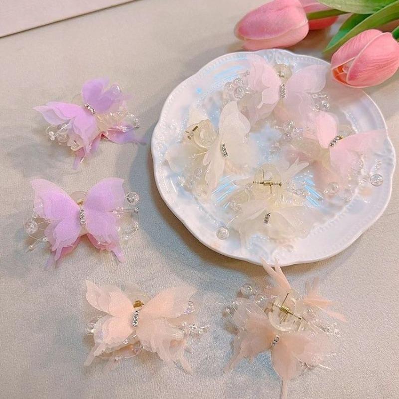 Organza Butterfly Claw Clips for Women Sparkly Beaded Hair Clamps,Prom Wedding Daily Hair Accessories Girl Hair Accessoires