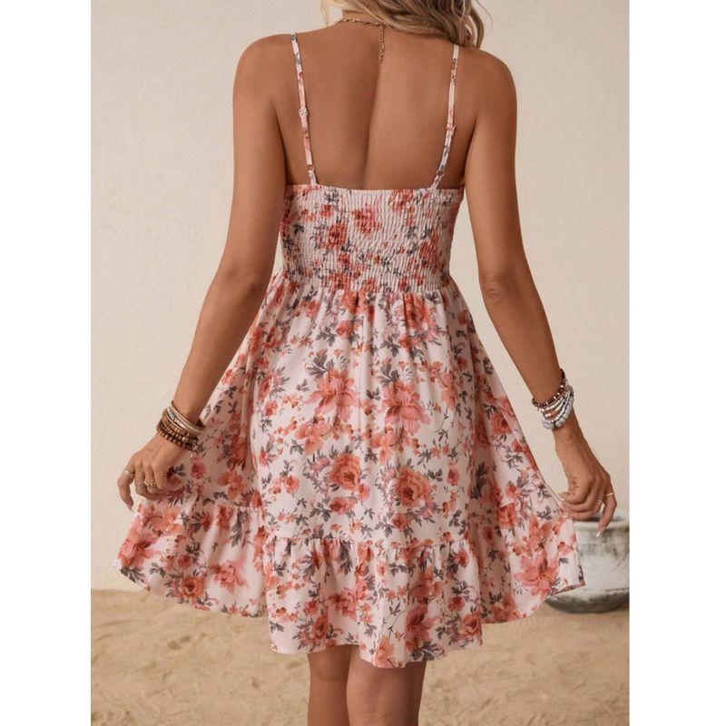 Small Sweet Summer New Arrival Fashion Style off-Neck Elastic Waist Slim Fit Backless Ruffled Spaghetti Straps Dress