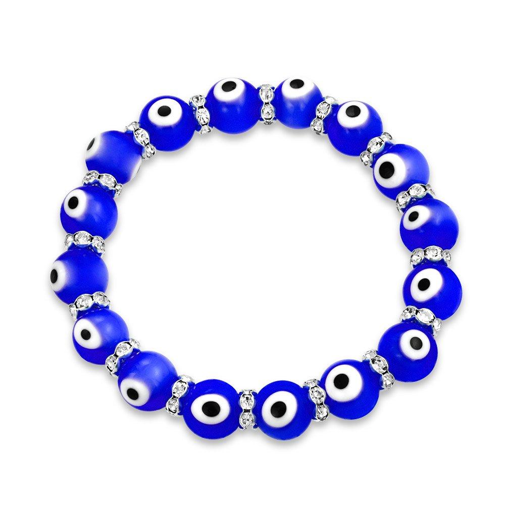 Glass Blue Evil Eye Crystal Rondelle Spacer Evil Stretch Bracelet [Bling Jewelry]