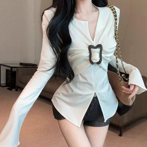 Oversize Vneck Tshirt For Women With Embroidery And Raglan Sleeves For Fall Winter Fashion