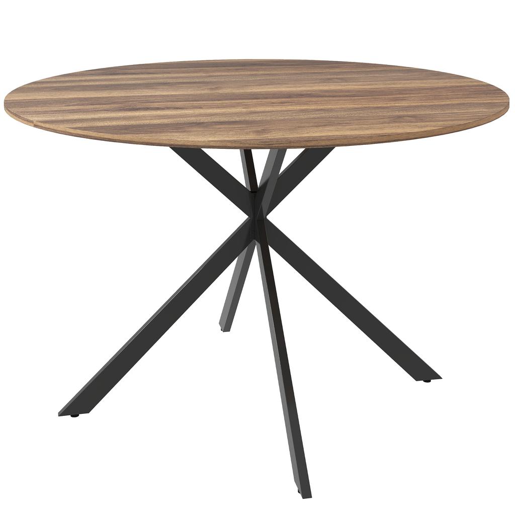 Round Dining Table for 4 People, Industrial Style Kitchen Table with Steel Legs, for Dining Room, Kitchen, Dark Brown