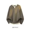 Mens Fake Two Piece Patchwork Thick Knit Loose Pullover Sweater