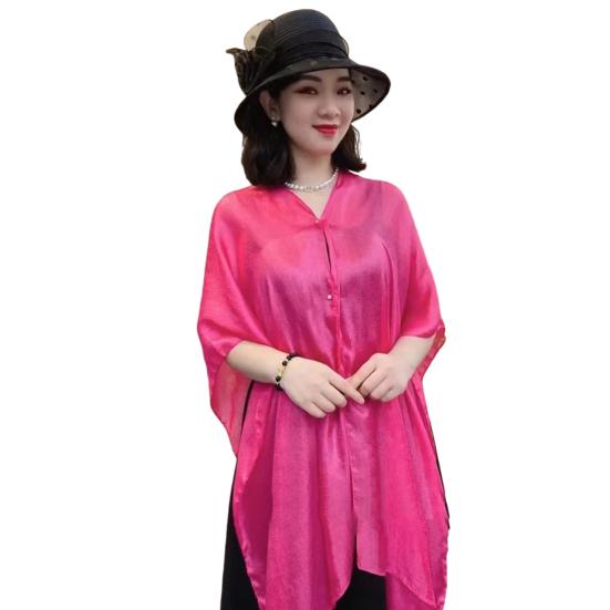Summer Shawl V-Neck Buttons Placket Lightweight Sun Protection Versatile Beach Shawl Solid Color Vacation Sunscreen Shawl