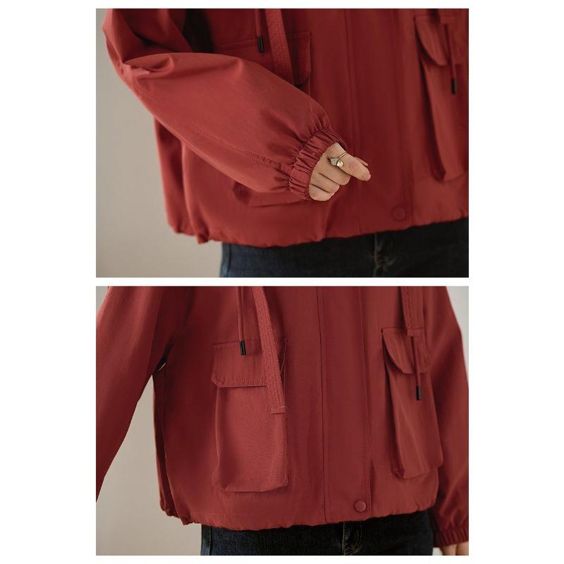 Enfärgad Cardigan Vindjacka Jacka Dam Kort Mode Lös Västerländsk Stil Casual Huvförsedd Topp