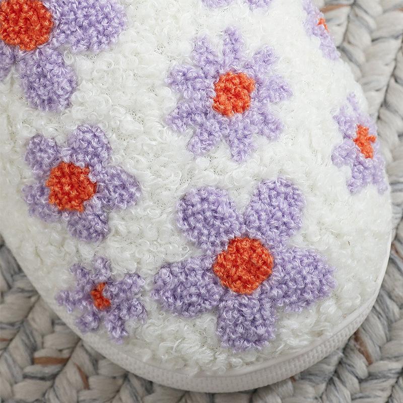 Fashion Winter Flower Cotton Slippers Women Soft Faux Fur Warm House Shoes Slipper Woman Non Slip Wear Resistant Plush Slides Lady