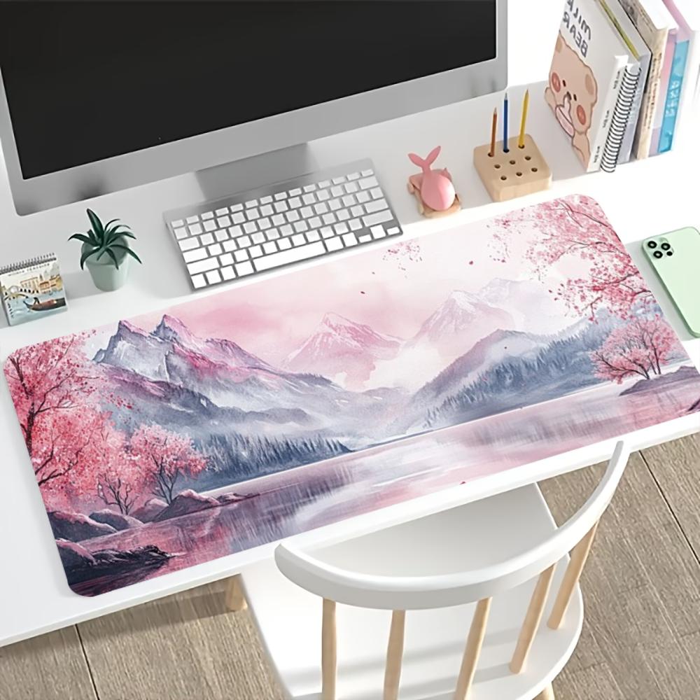 Pink Sakura Fuji Mountain Extended Large Gaming Mouse Pad NonSlip Rubber Base For Laptop Keyboard Office Desktop Work