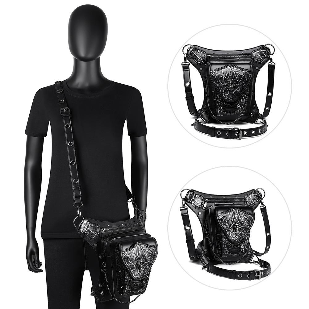 Bolso de moto con cadena de esqueleto steampunk, bandolera de un solo hombro para mujer, riñonera para teléfono móvil, para hombre