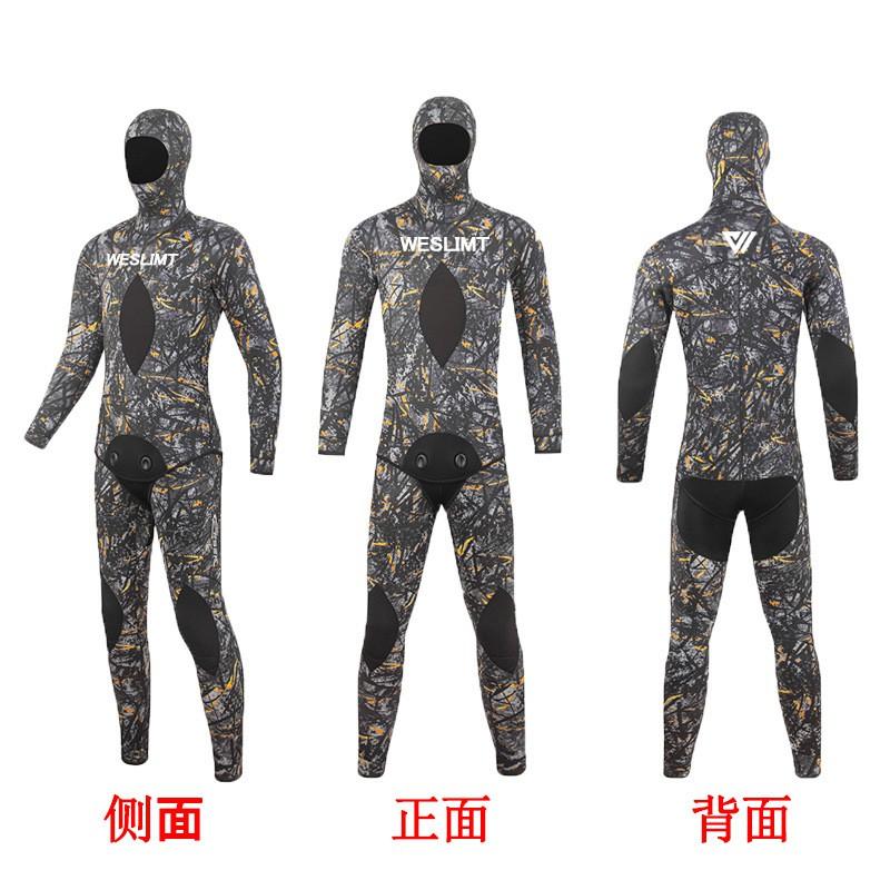 5mm Neoprene Wetsuit Set Hooded Two-Piece Freediving Snorkeling Surfing Spearfishing Warmth Protection