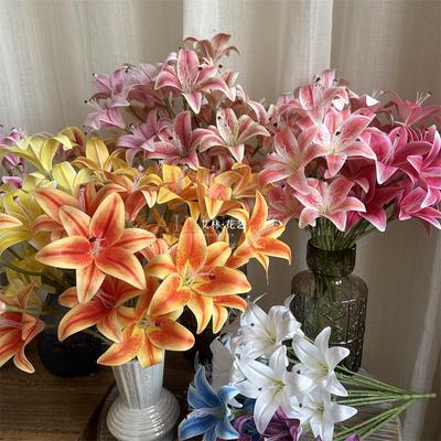9-Head Bundle 3D Lily Flower Simulation Flower Lily Fake Flower Living Room Wedding Decoration Bouquet Home Decoration Prop